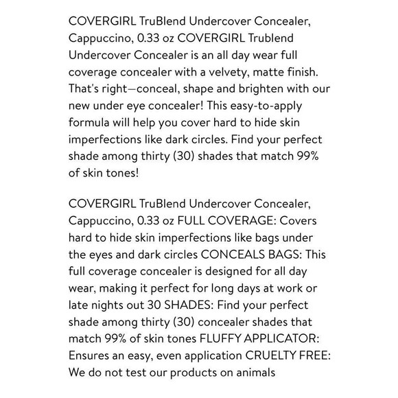 Covergirl TruBlend Undercover Concealer #D700 Cappuccino 10mL  Color Cappuccino - Picture 11 of 13